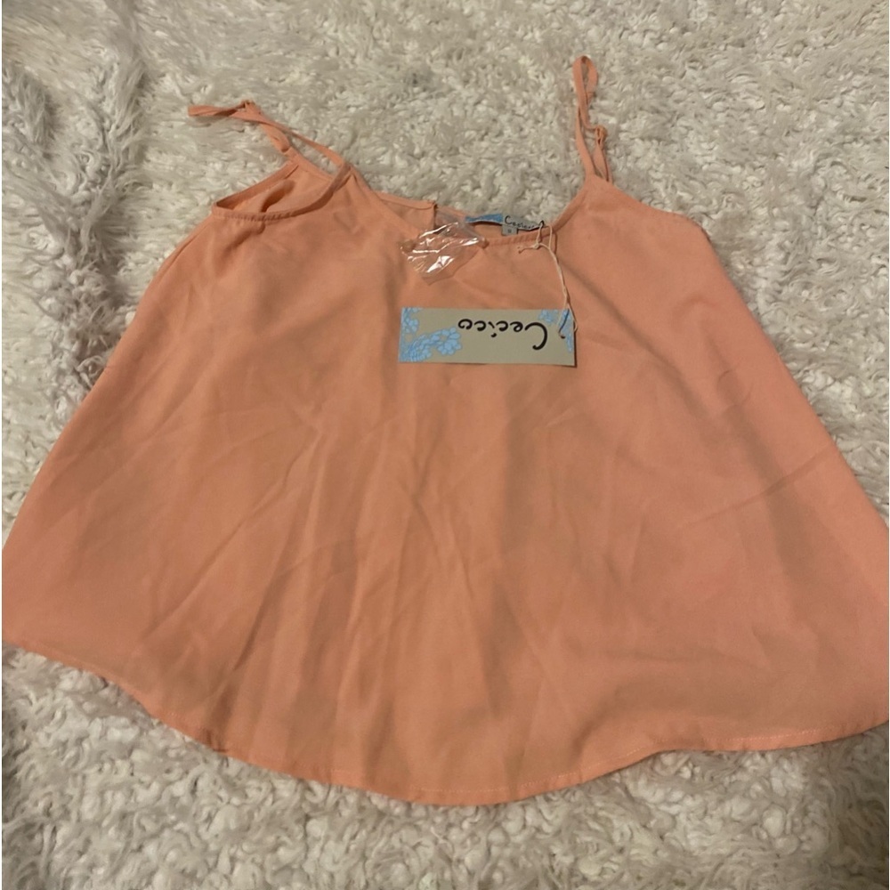 Clearance new Cecico sheer tank ruffled blouse tank top Small  peach open back